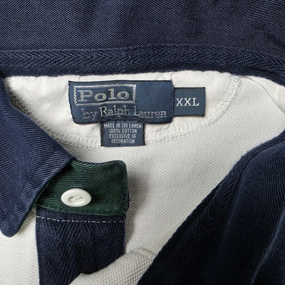 Vtg Polo Ralph Lauren Big Flesh Pony Rugby Polo Shirt Mens 2XL XXL Colorblock